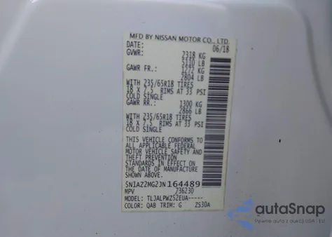2018 Nissan Murano S from USA, damaged, VIN 5N1AZ2MG2JN164489